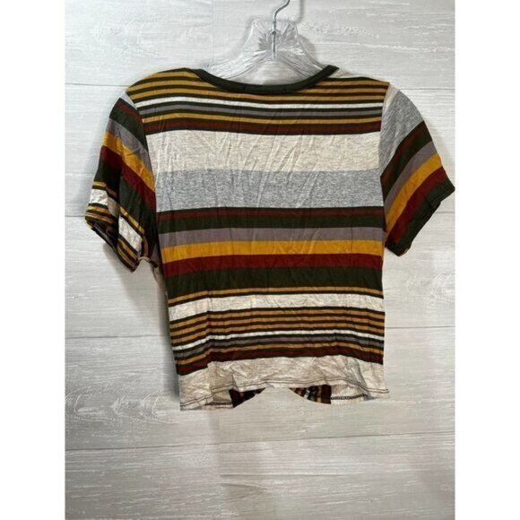 GAZE Women's Front Twist Short Sleeve Stripe Crop T-Shirt Tops Blouse - Picture 4 of 7